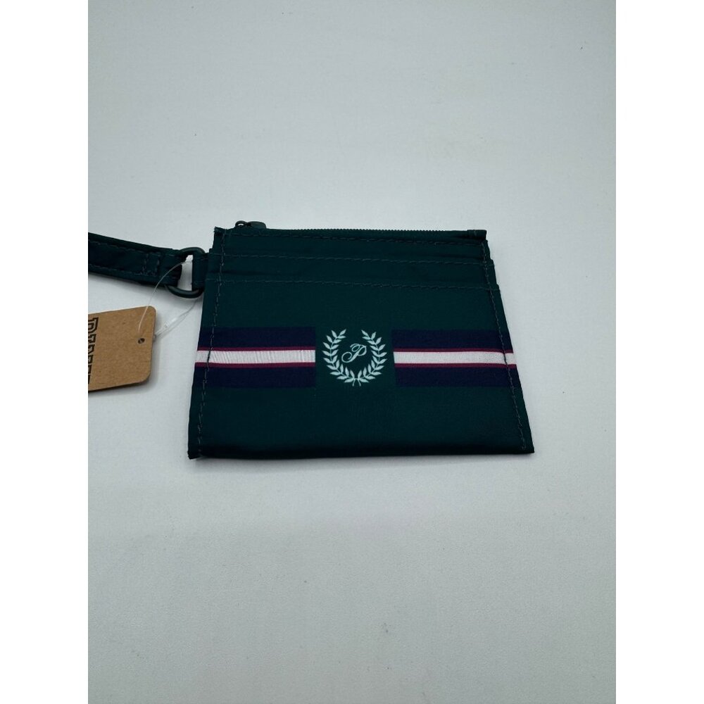 Victoria's Secret PINK Card Zip ID Green with Stripes Wristlet